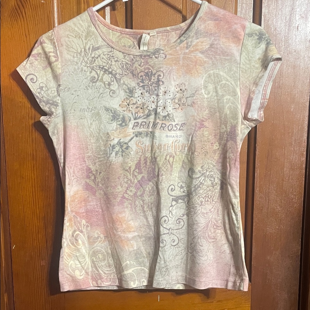 Susan Lawrence Pink and Cream Short Sleeve Tee